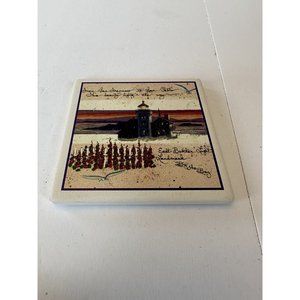 ABSORBASTONE LOT (4) Stone Sea with Lighthouse with Flowers Cork Back Coaster